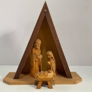 Wood Carved Nativity Scene Christ's Birth Handmade Christmas Holy Family Manger